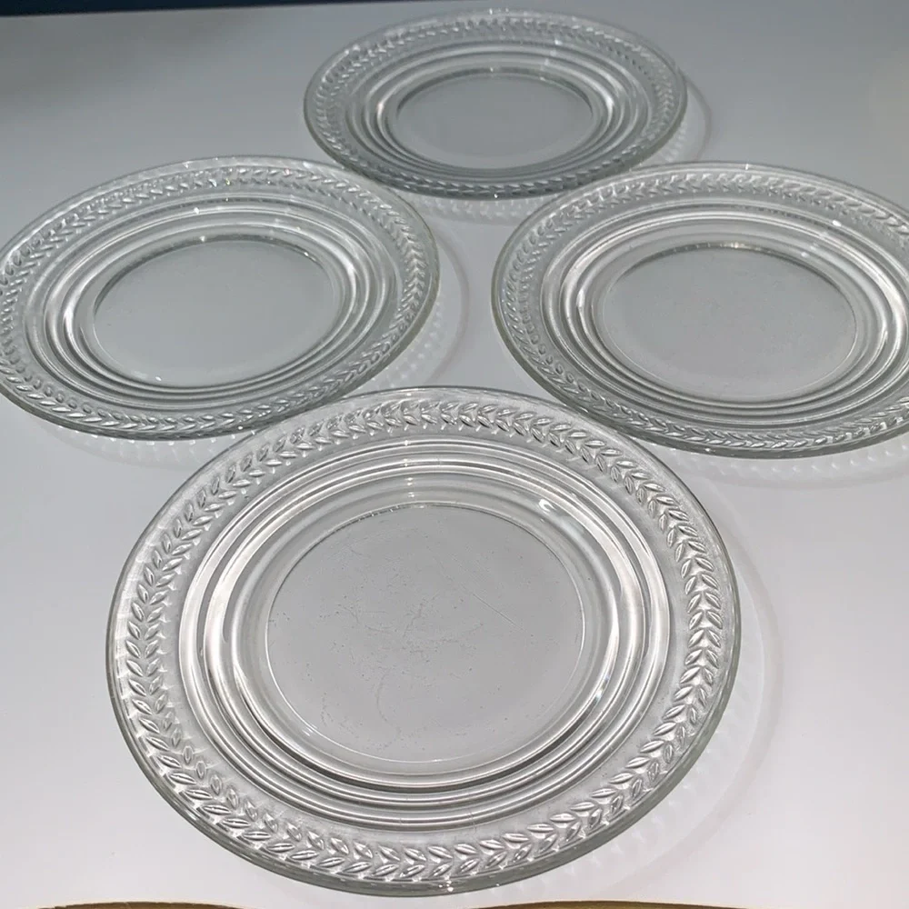 Set of 4 Clear Glass 1970s Vintage Small Plates for Appetizers Bread & Butter